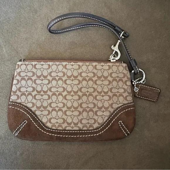 Coach Signature Brown Zipper Wristlet - Picture 3 of 8